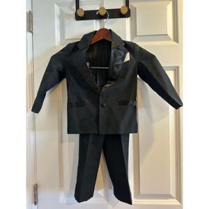 Boys Formal Suit Size 3 • Black Jacket & Pants • Satin Lapel • Dress Outfit